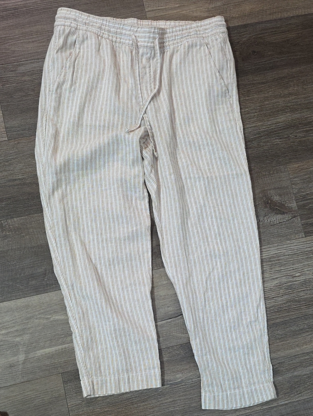 GAP Women's Light Beige Striped Wide Leg Drawstring Pants 17 Waist 2-in Stretch